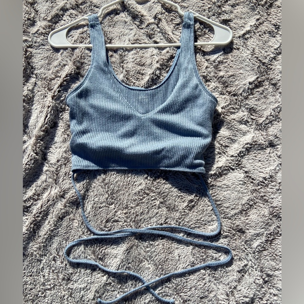 Blue Cozy Cropped Wrap Tank Top - Medium, Gilly Hicks/Hollister